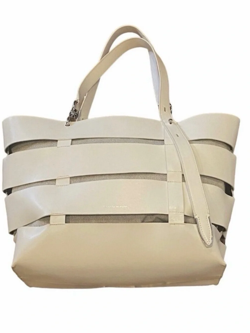 Rebecca Minkoff Cage Stella Large Leather White Tote Bag Purse with Pouch